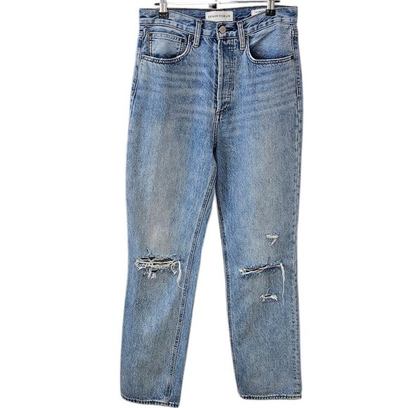 Denim Forum The Joni High Rise Loose Jeans, Button Fly, Distressed, Size 27 - Picture 1 of 11